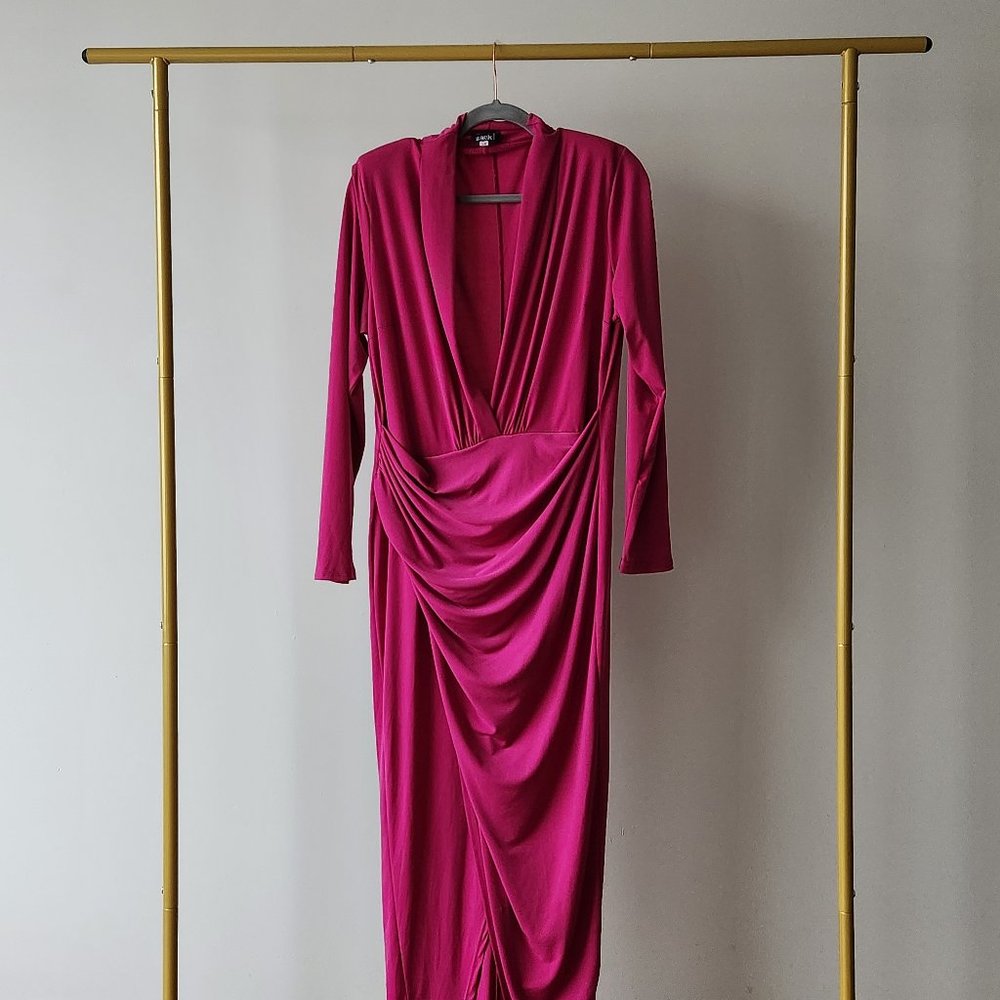 John Zack Plus Plunge Front Wrap Maxi Dress